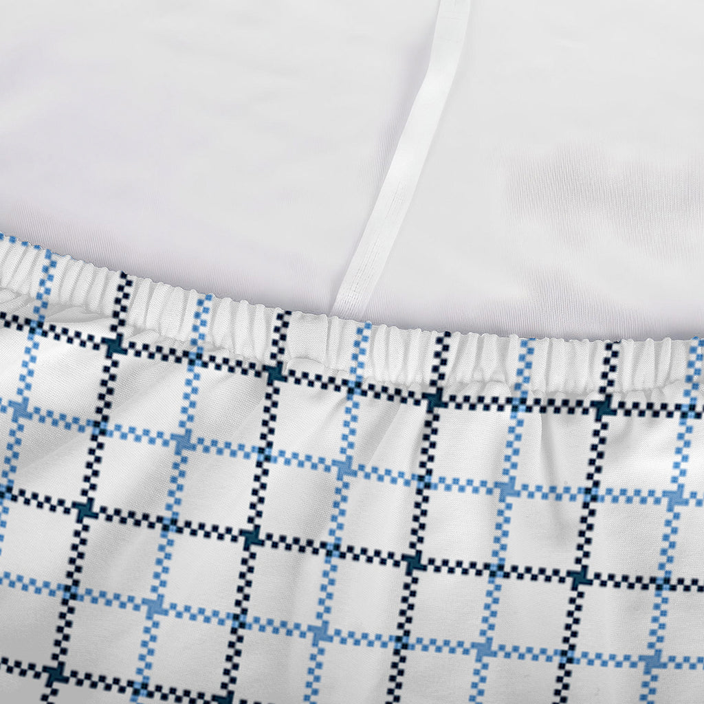 White And Blue Tattersall Pattern Print Sofa Cover
