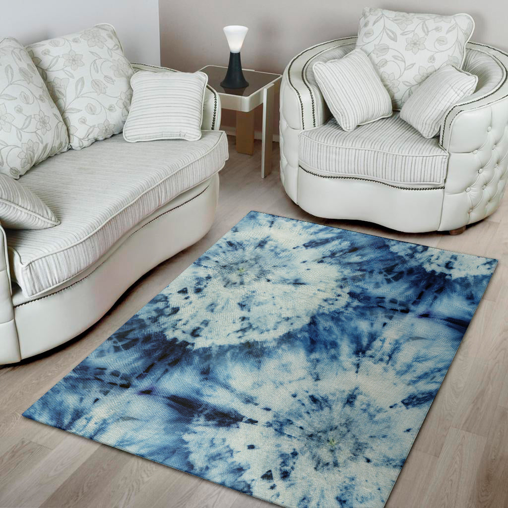 White And Blue Tie Dye Print Area Rug