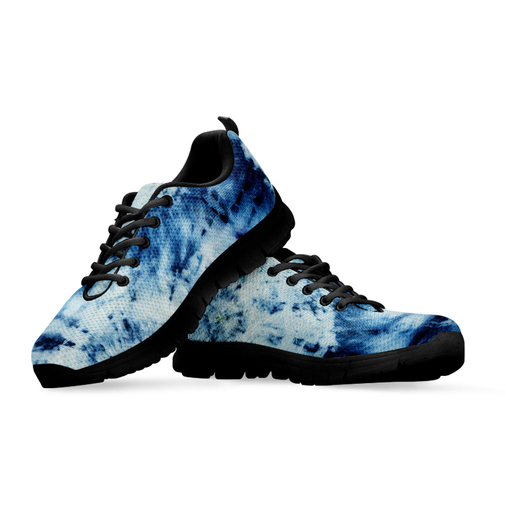 White And Blue Tie Dye Print Black Sneakers