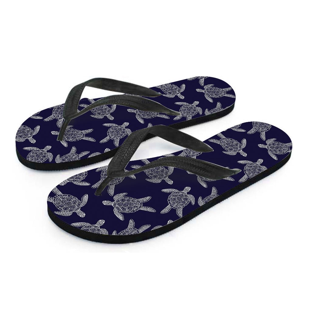 White And Blue Turtle Pattern Print Flip Flops