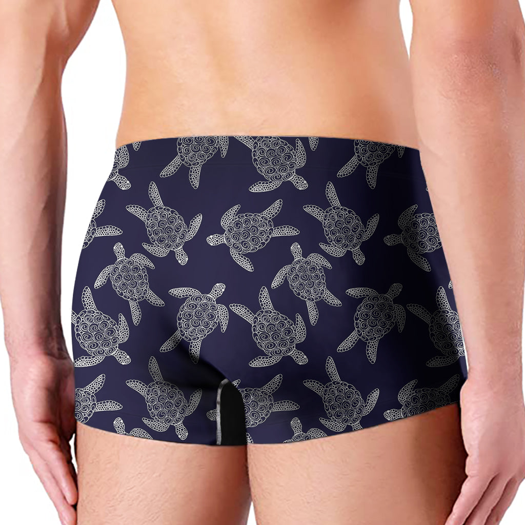 White And Blue Turtle Pattern Print Men's Boxer Briefs