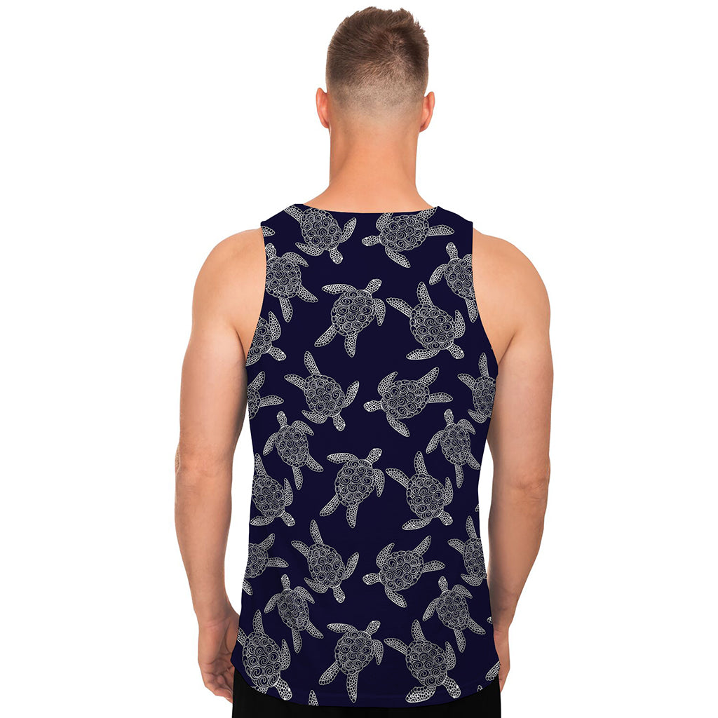 White And Blue Turtle Pattern Print Men's Tank Top