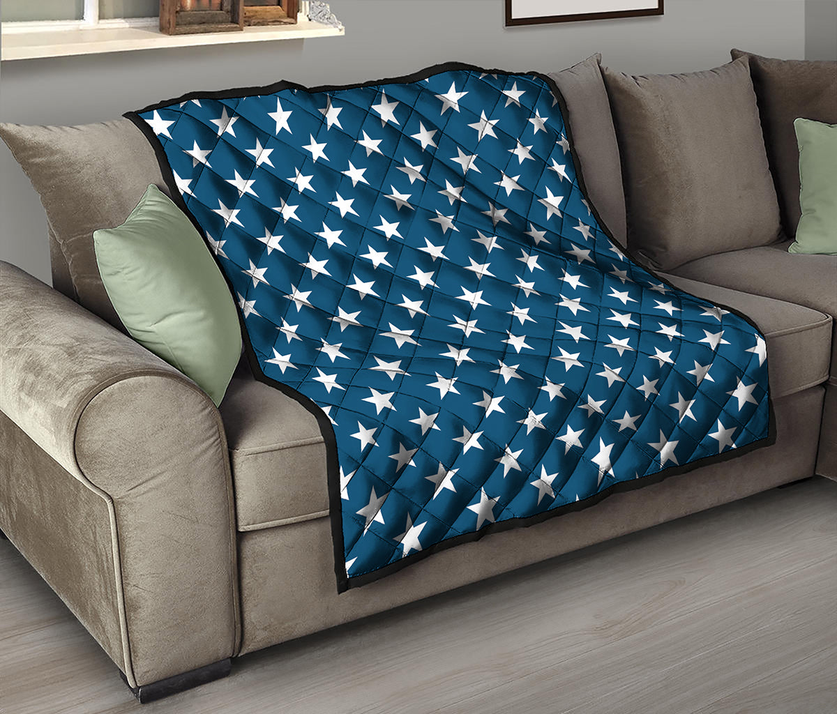 White And Blue USA Star Pattern Print Quilt
