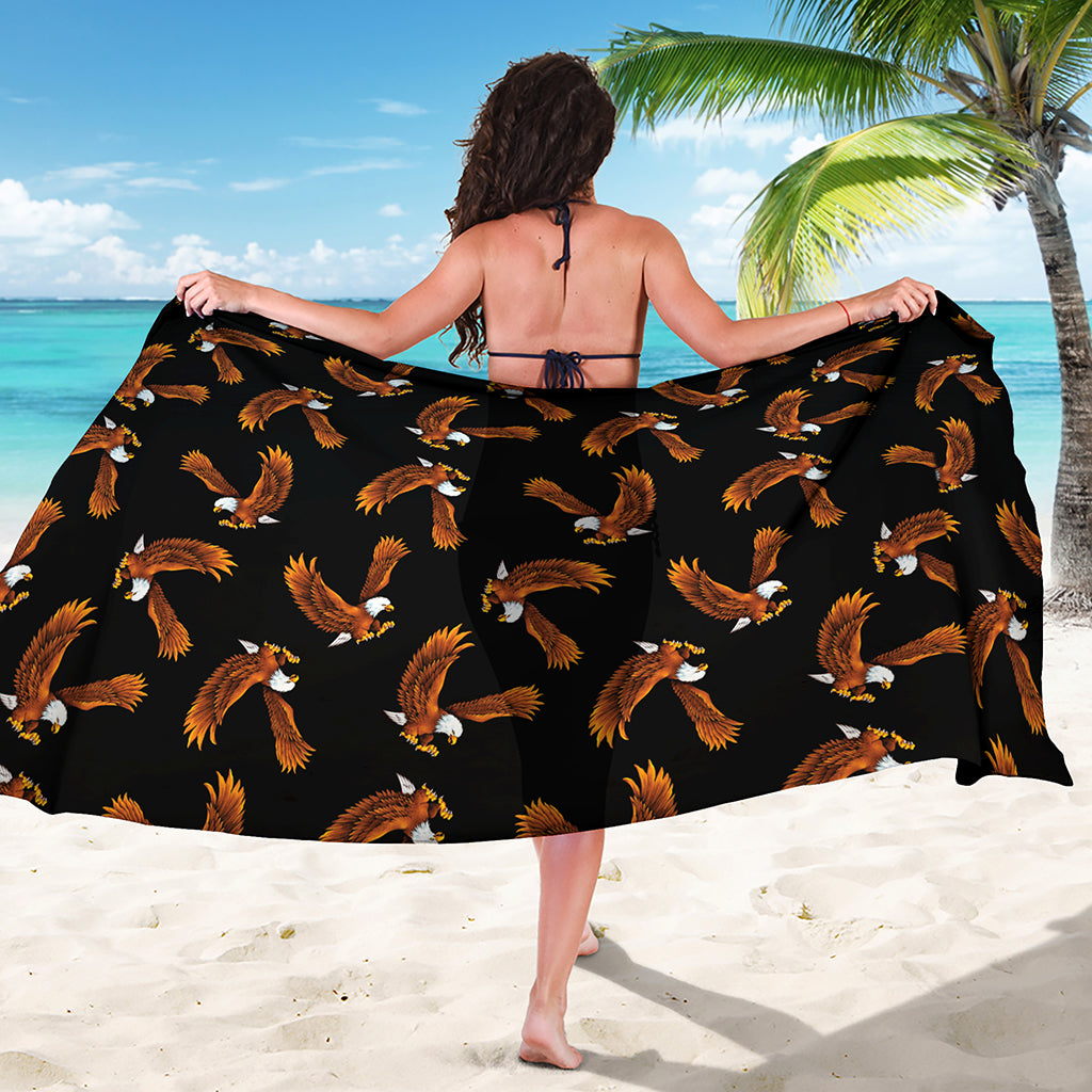 White And Brown Eagle Pattern Print Beach Sarong Wrap