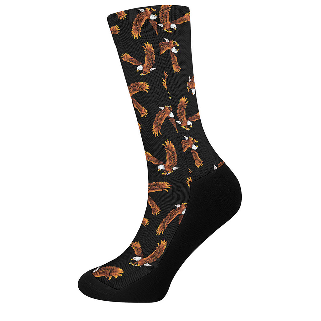 White And Brown Eagle Pattern Print Crew Socks