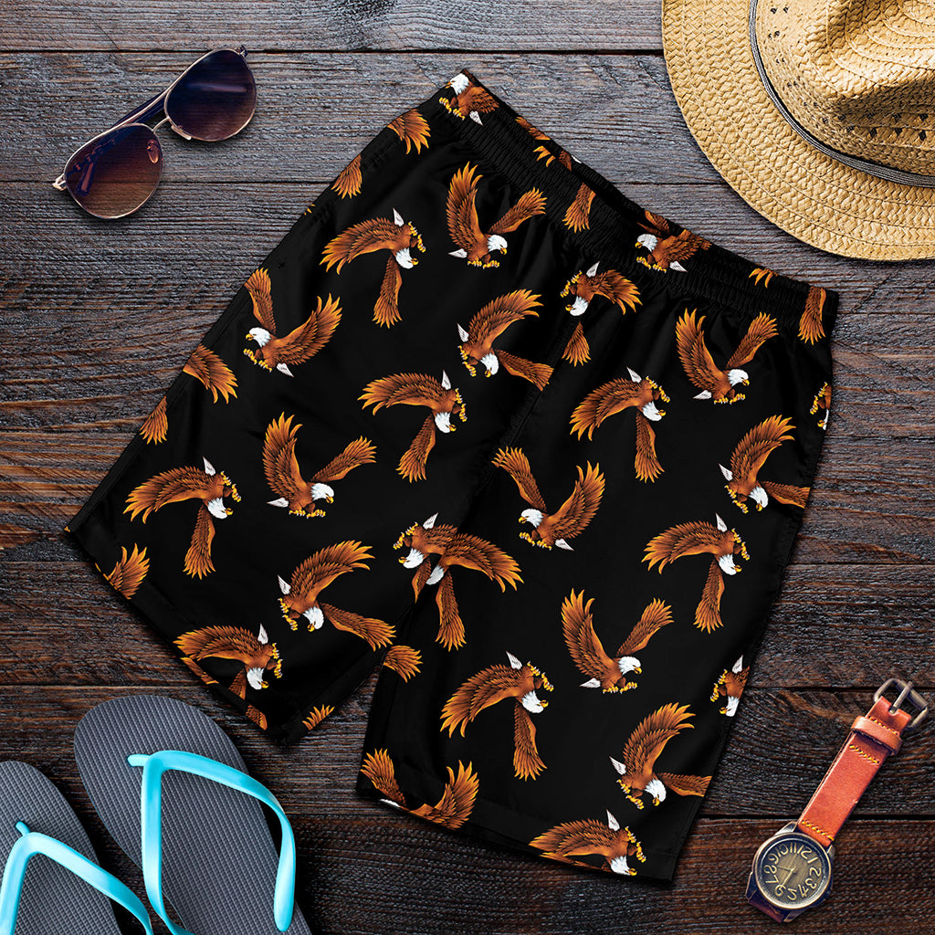 White And Brown Eagle Pattern Print Men's Shorts