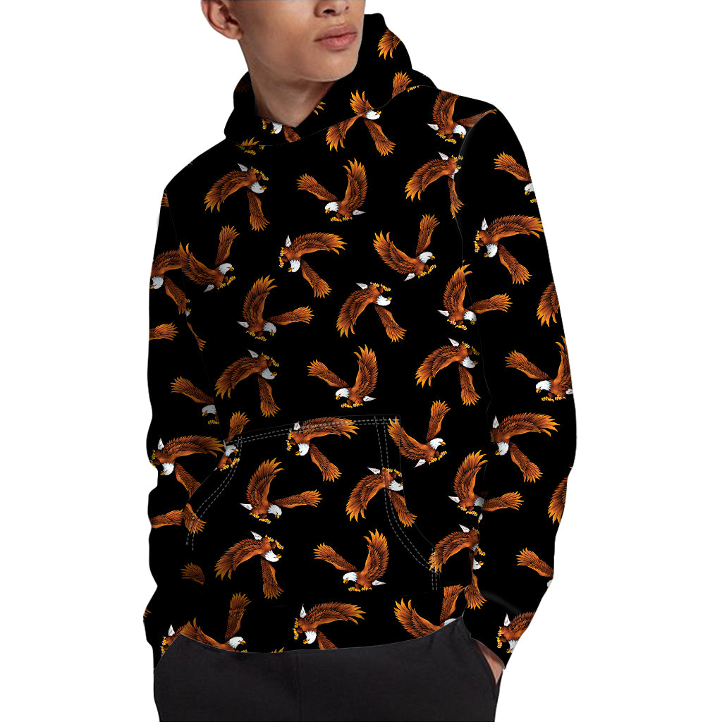 White And Brown Eagle Pattern Print Pullover Hoodie