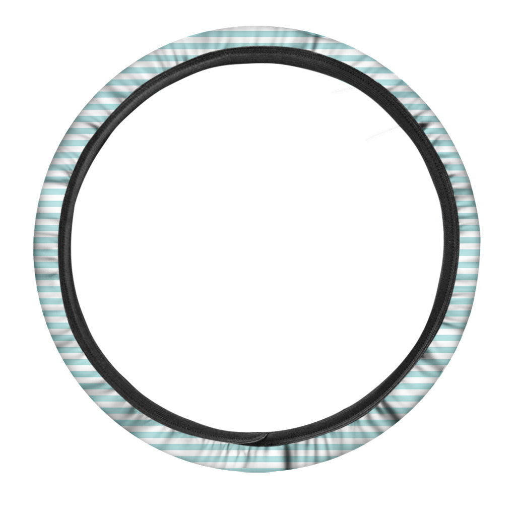 White And Cyan Striped Pattern Print Car Steering Wheel Cover