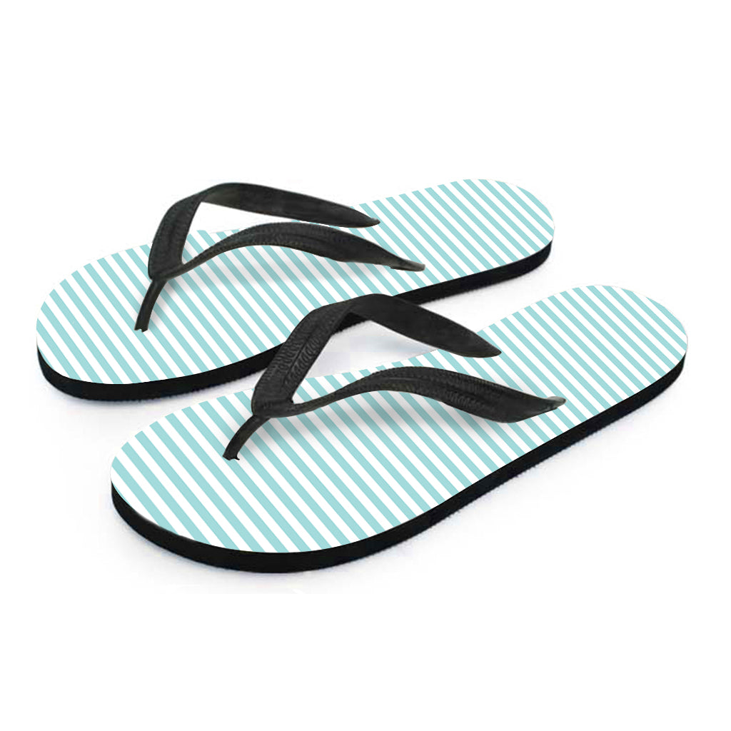 White And Cyan Striped Pattern Print Flip Flops