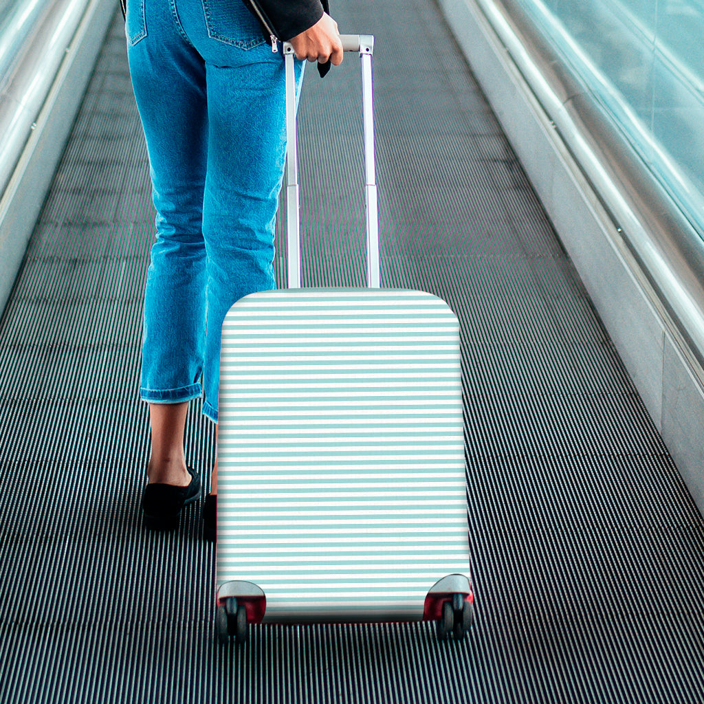 White And Cyan Striped Pattern Print Luggage Cover