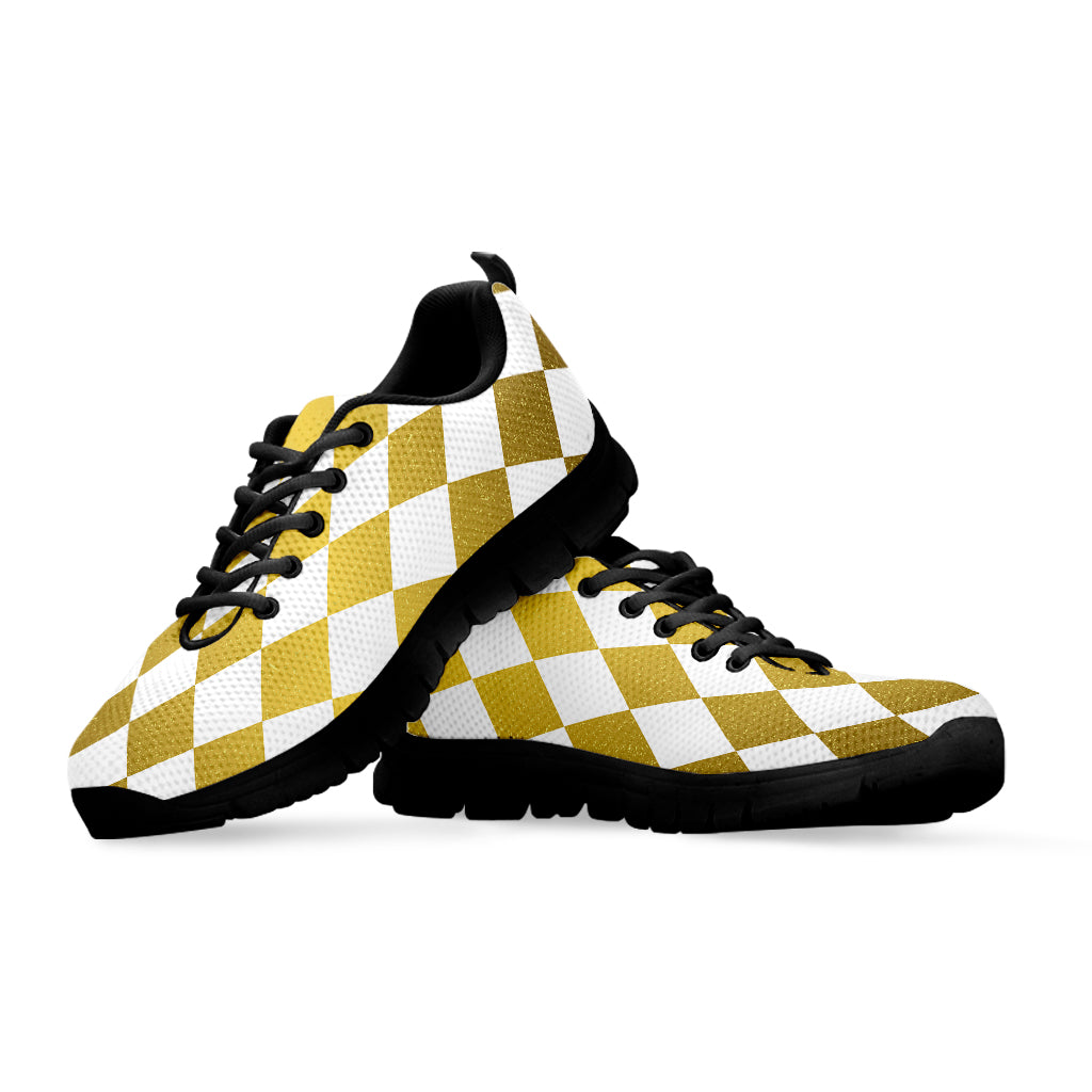 White And Gold Harlequin Pattern Print Black Sneakers