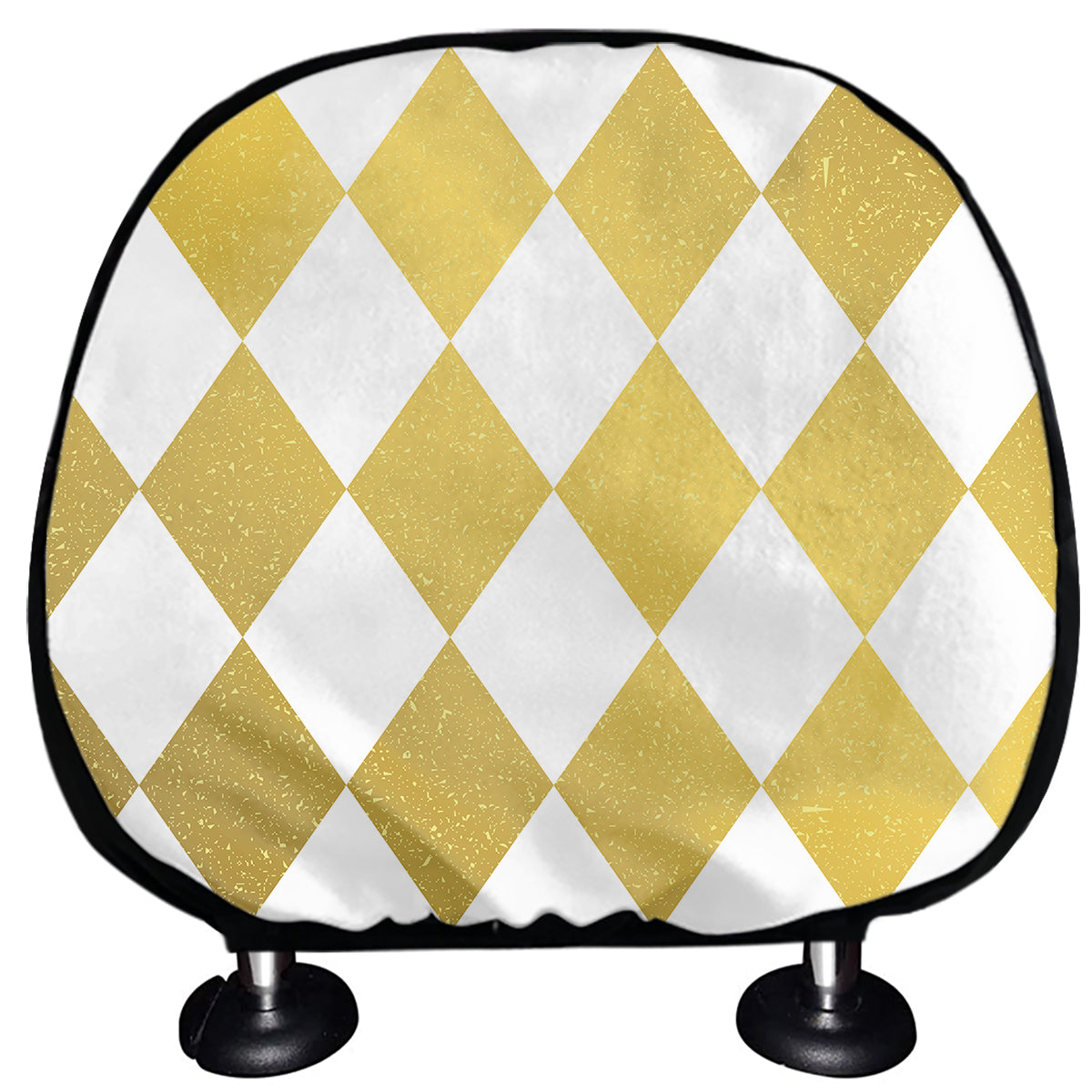 White And Gold Harlequin Pattern Print Car Headrest Covers