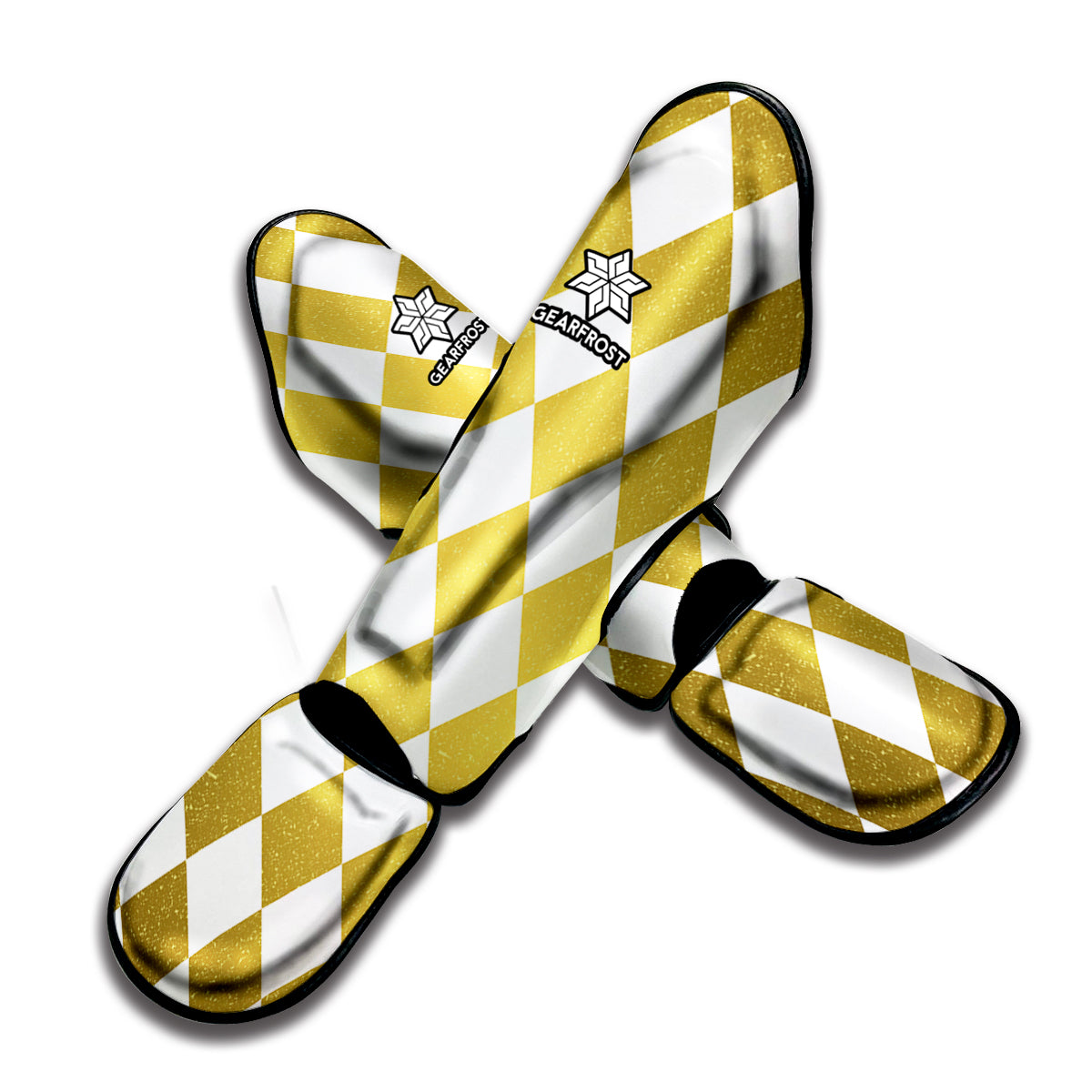 White And Gold Harlequin Pattern Print Muay Thai Shin Guard