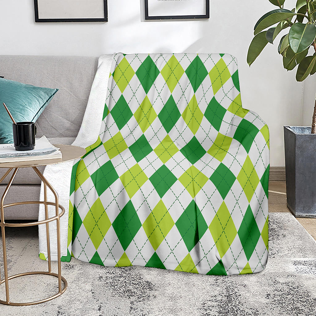 White And Green Argyle Pattern Print Blanket