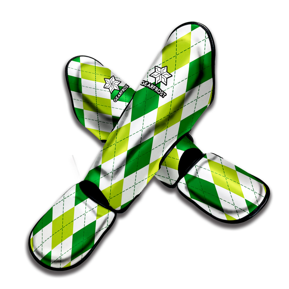 White And Green Argyle Pattern Print Muay Thai Shin Guard