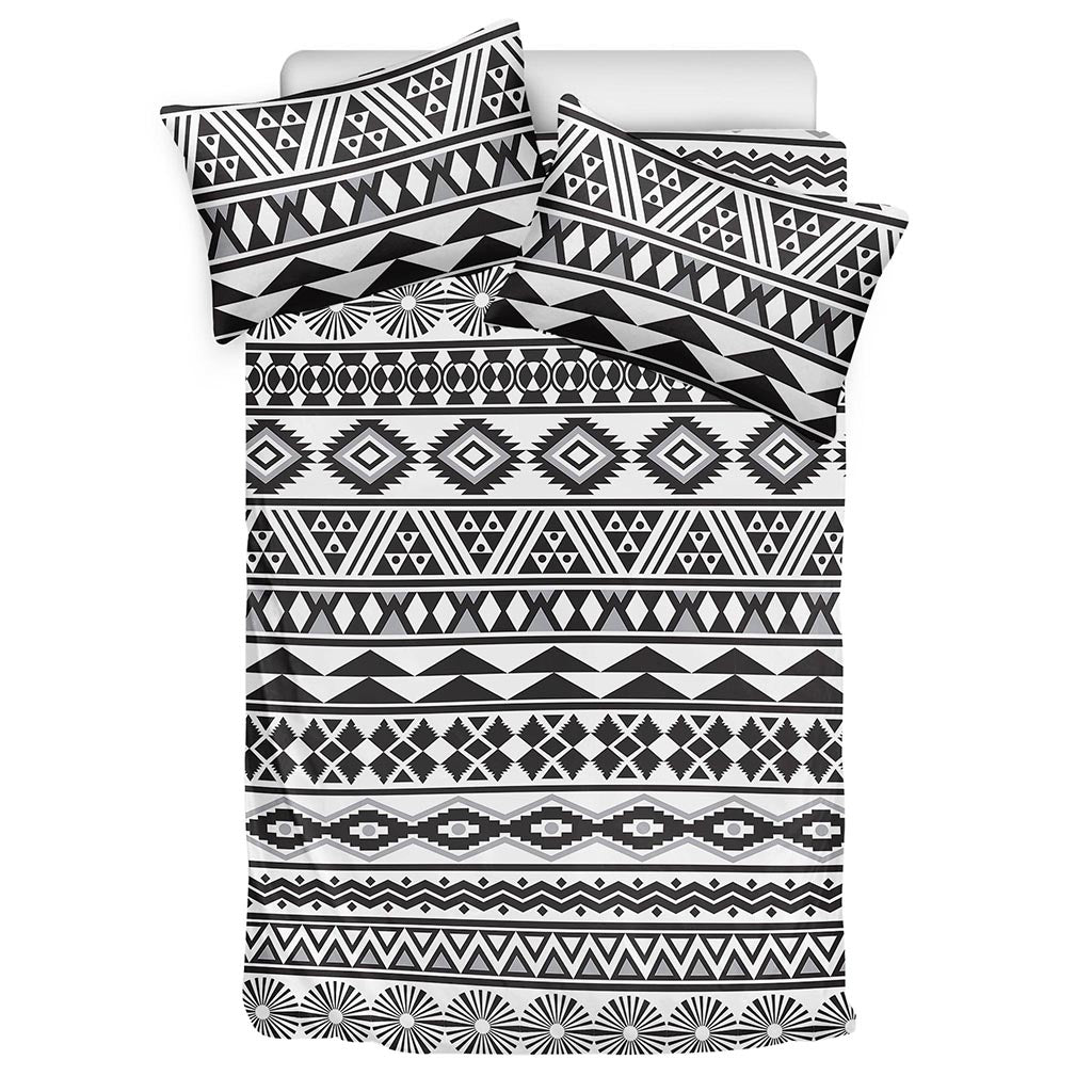 White And Grey Aztec Pattern Print Duvet Cover Bedding Set