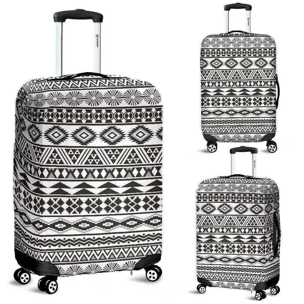White And Grey Aztec Pattern Print Luggage Cover GearFrost