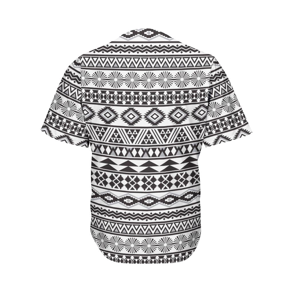 White And Grey Aztec Pattern Print Men's Baseball Jersey