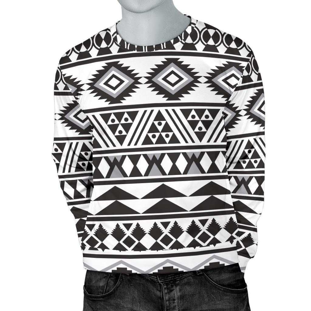 White And Grey Aztec Pattern Print Men's Crewneck Sweatshirt GearFrost