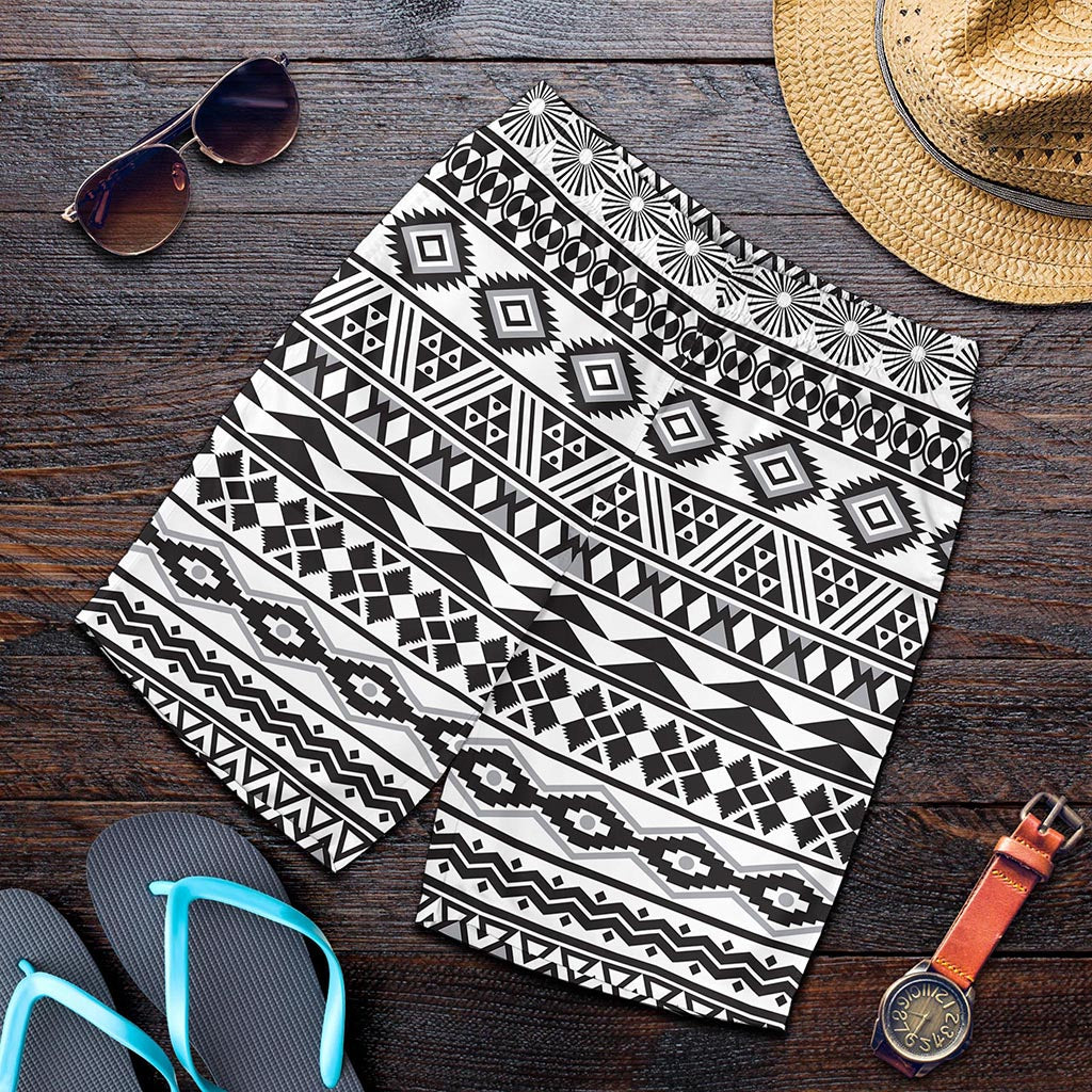 White And Grey Aztec Pattern Print Men's Shorts