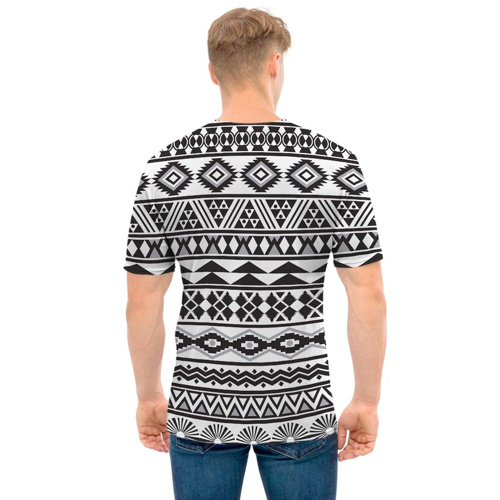 White And Grey Aztec Pattern Print Men's T-Shirt