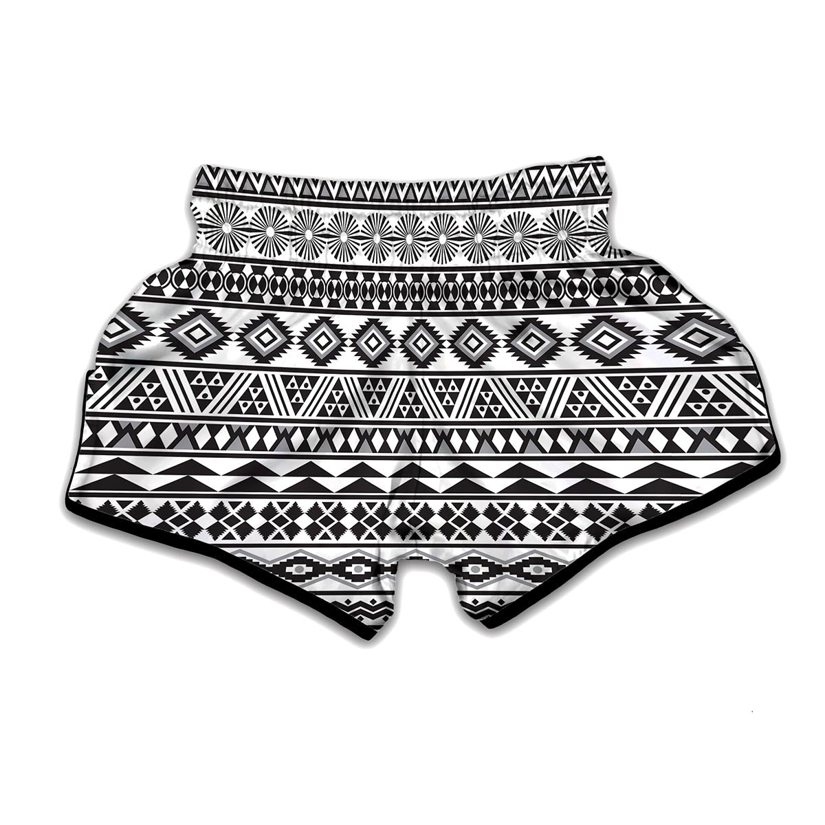 White And Grey Aztec Pattern Print Muay Thai Boxing Shorts