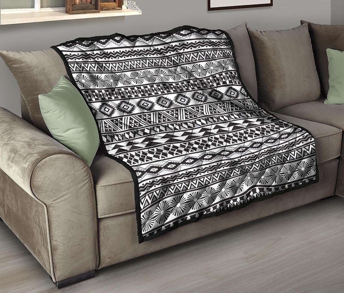 White And Grey Aztec Pattern Print Quilt