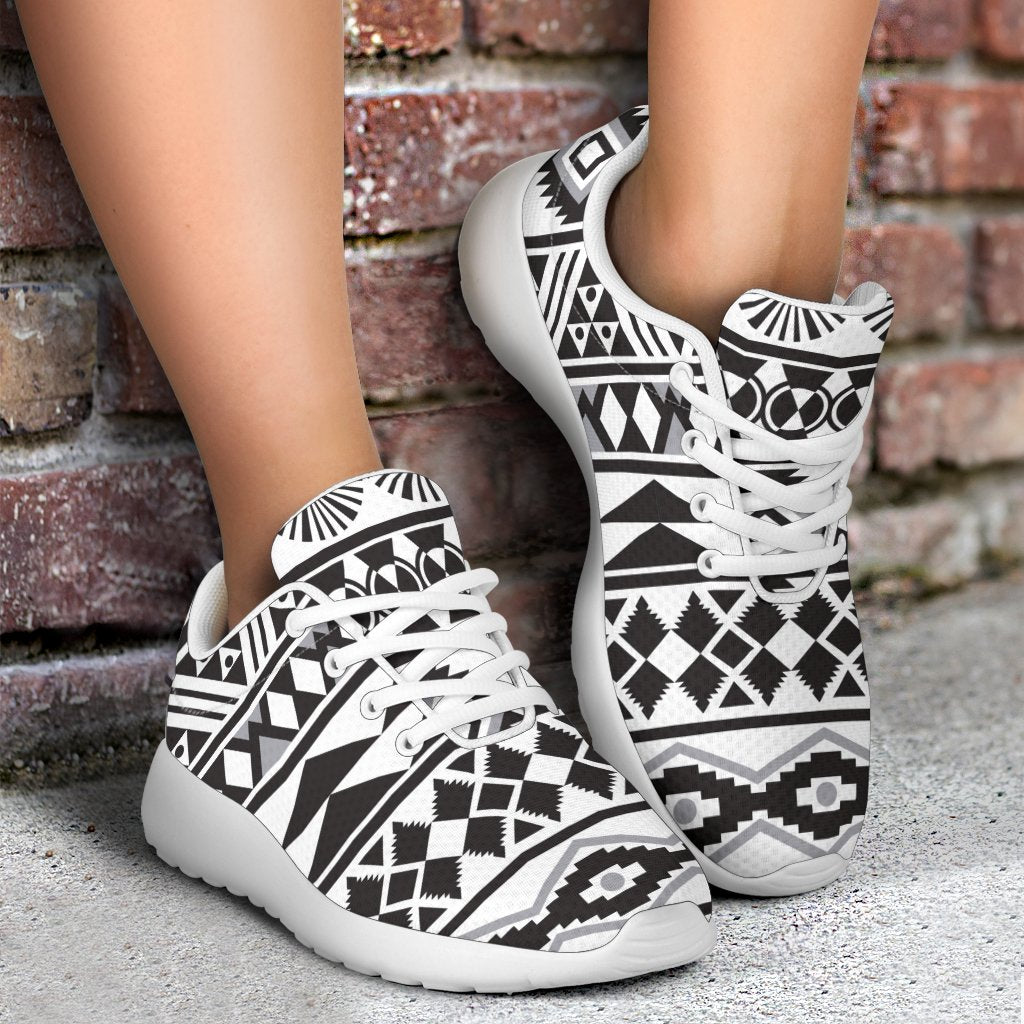 White And Grey Aztec Pattern Print Sport Shoes GearFrost