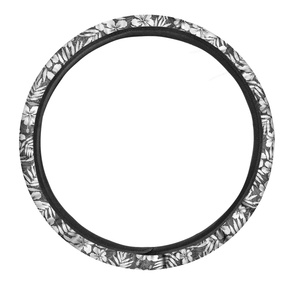 White And Grey Hawaiian Pattern Print Car Steering Wheel Cover