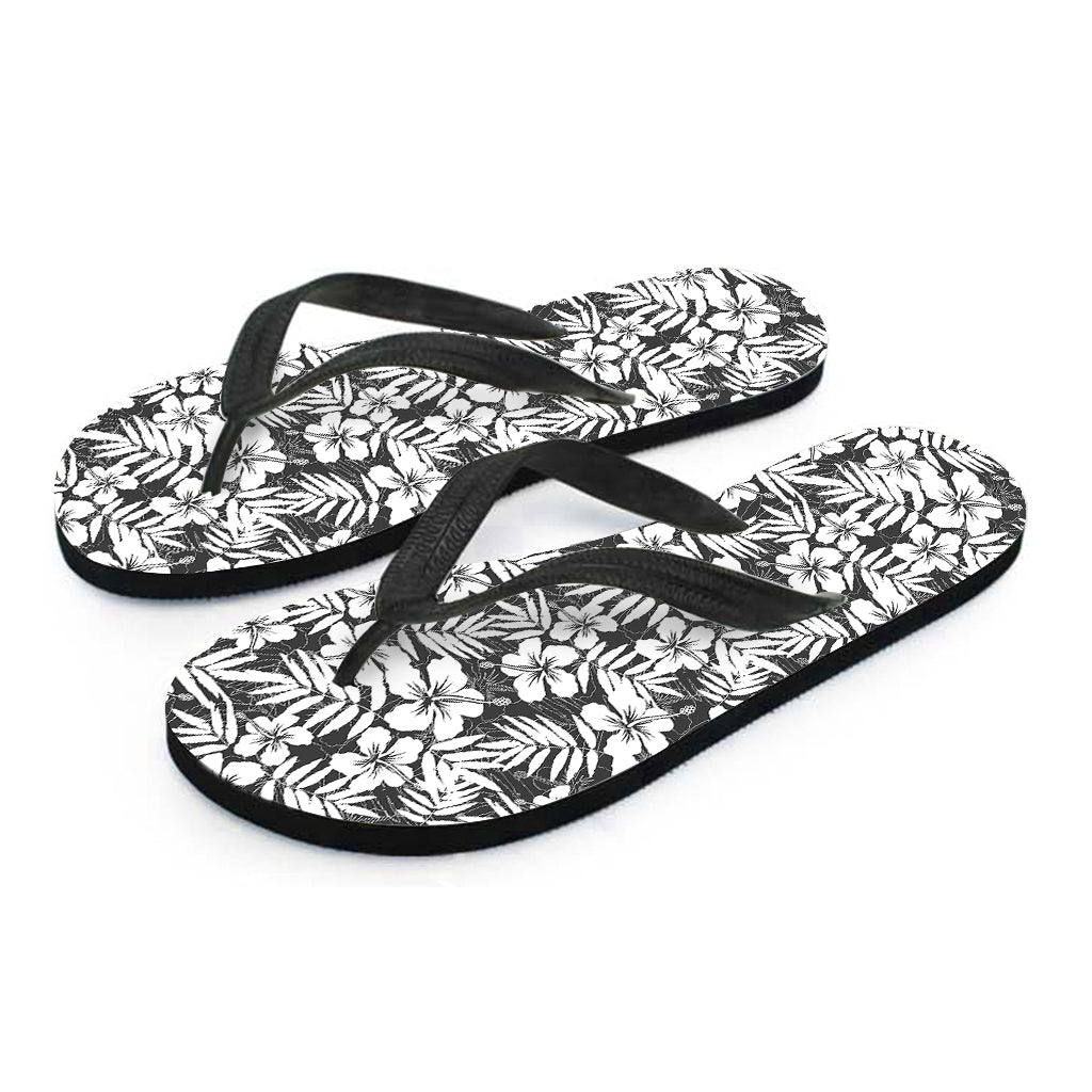 White And Grey Hawaiian Pattern Print Flip Flops