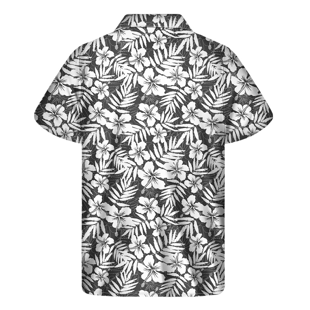 White And Grey Hawaiian Pattern Print Men's Short Sleeve Shirt