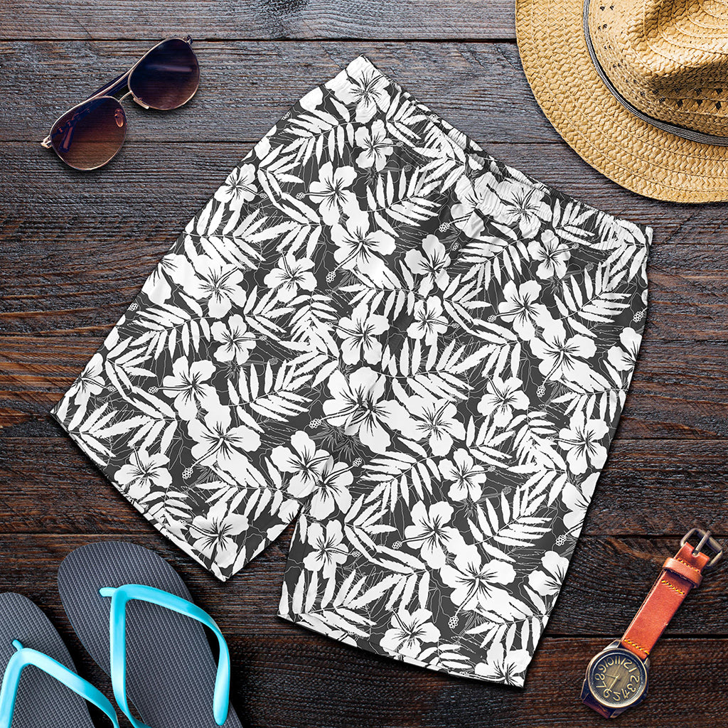 White And Grey Hawaiian Pattern Print Men's Shorts