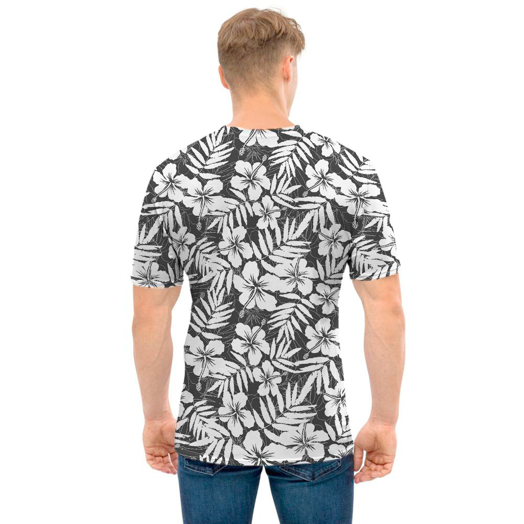 White And Grey Hawaiian Pattern Print Men's T-Shirt