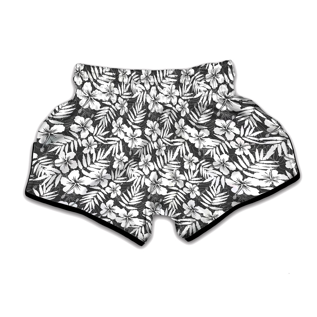 White And Grey Hawaiian Pattern Print Muay Thai Boxing Shorts