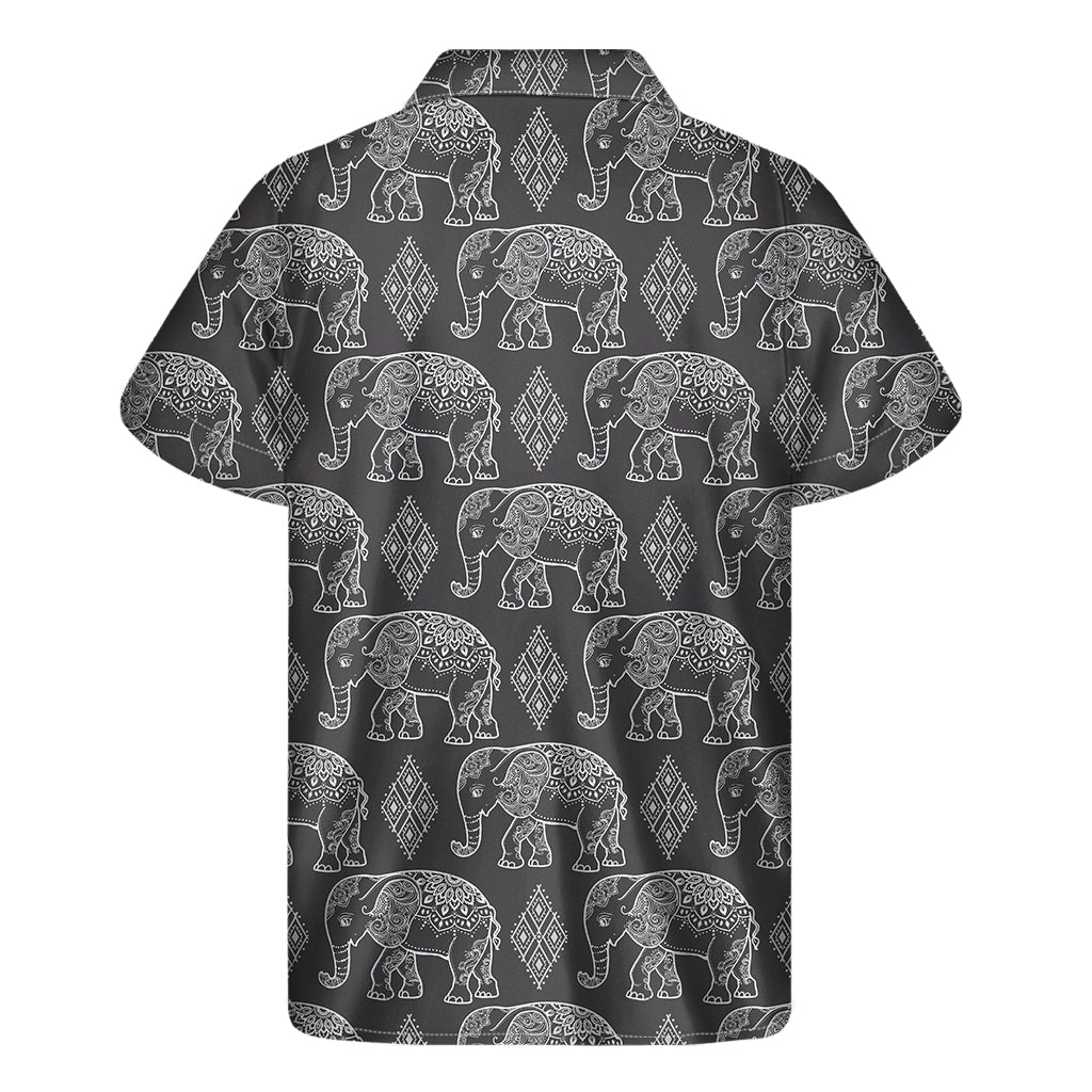 White And Grey Indian Elephant Print Men's Short Sleeve Shirt