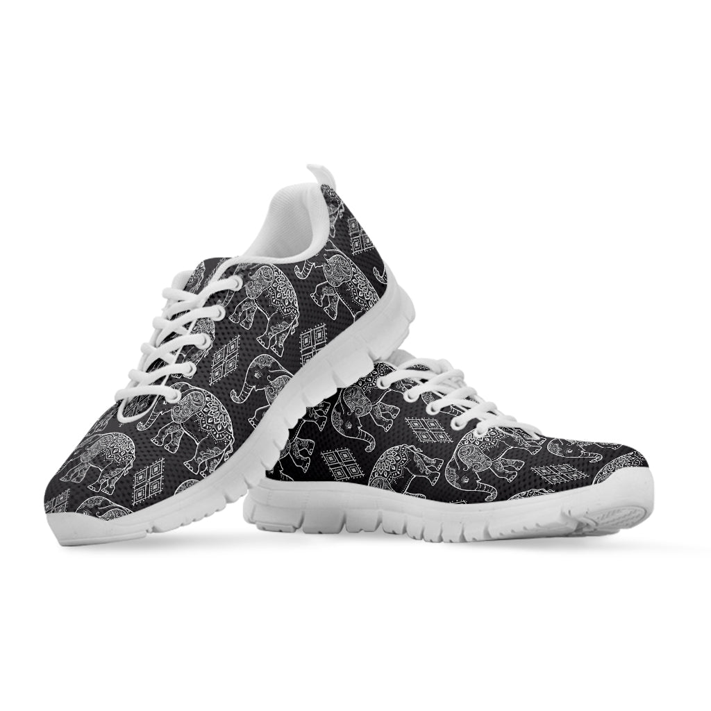 White And Grey Indian Elephant Print White Sneakers