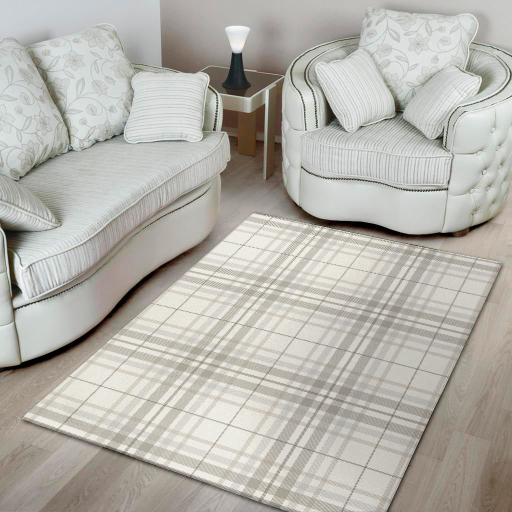 White And Grey Plaid Pattern Print Area Rug