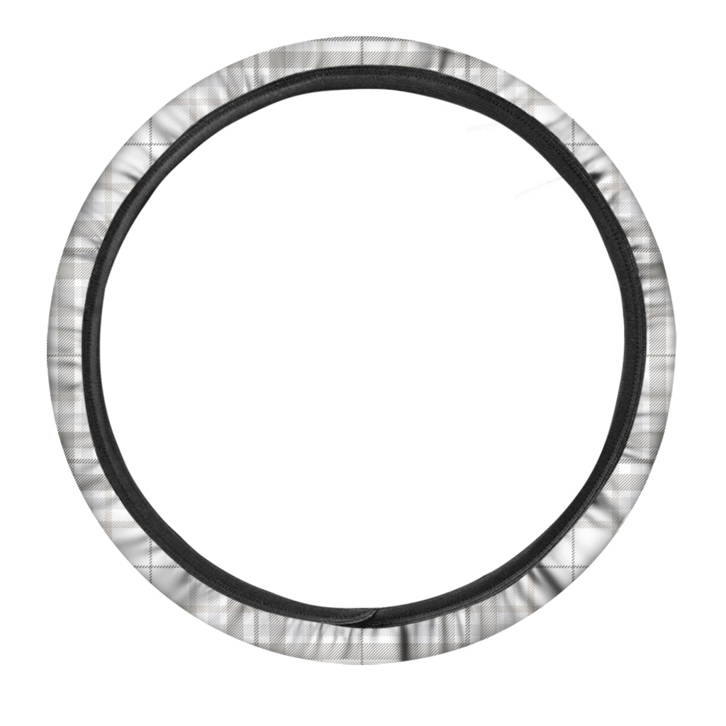 White And Grey Plaid Pattern Print Car Steering Wheel Cover