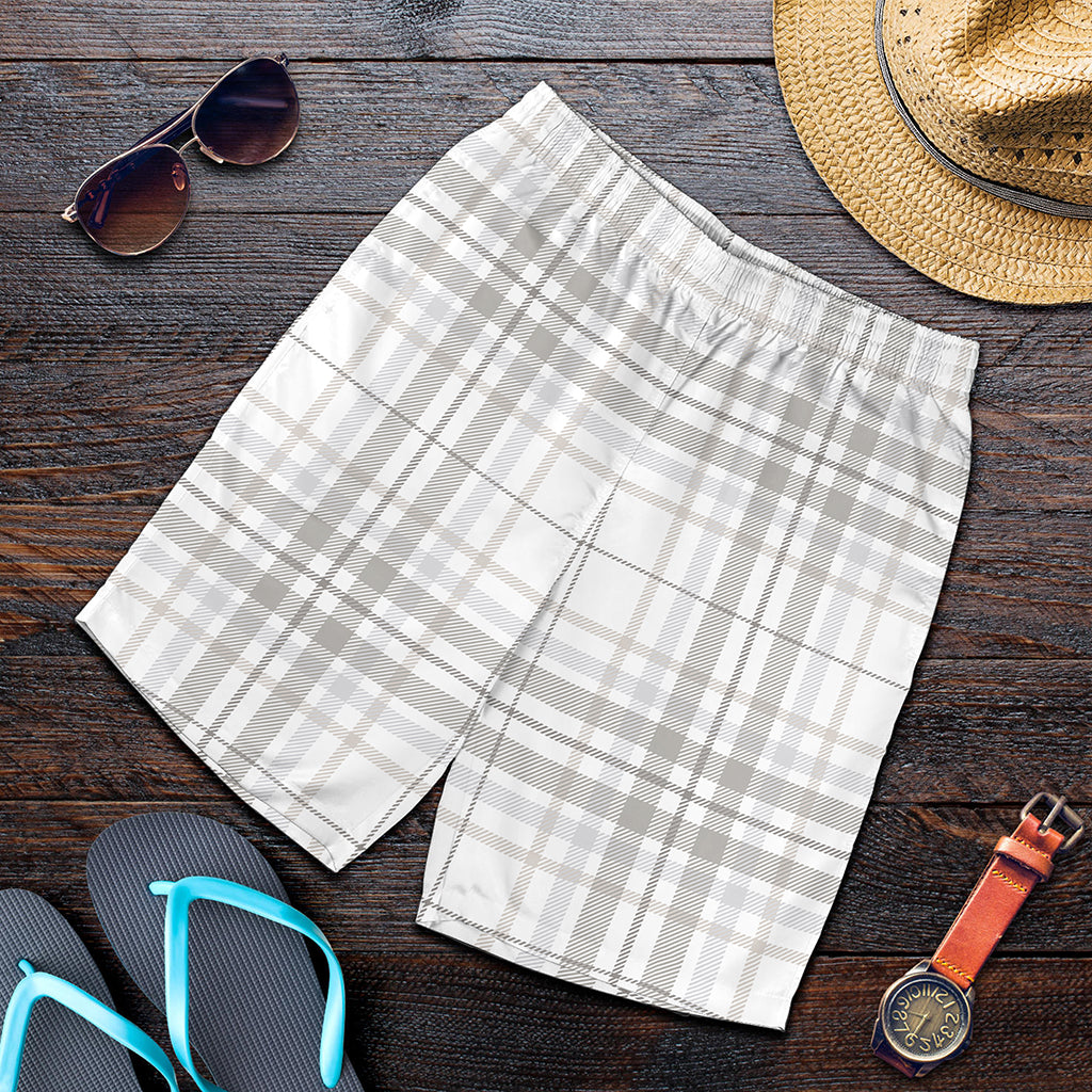 White And Grey Plaid Pattern Print Men's Shorts