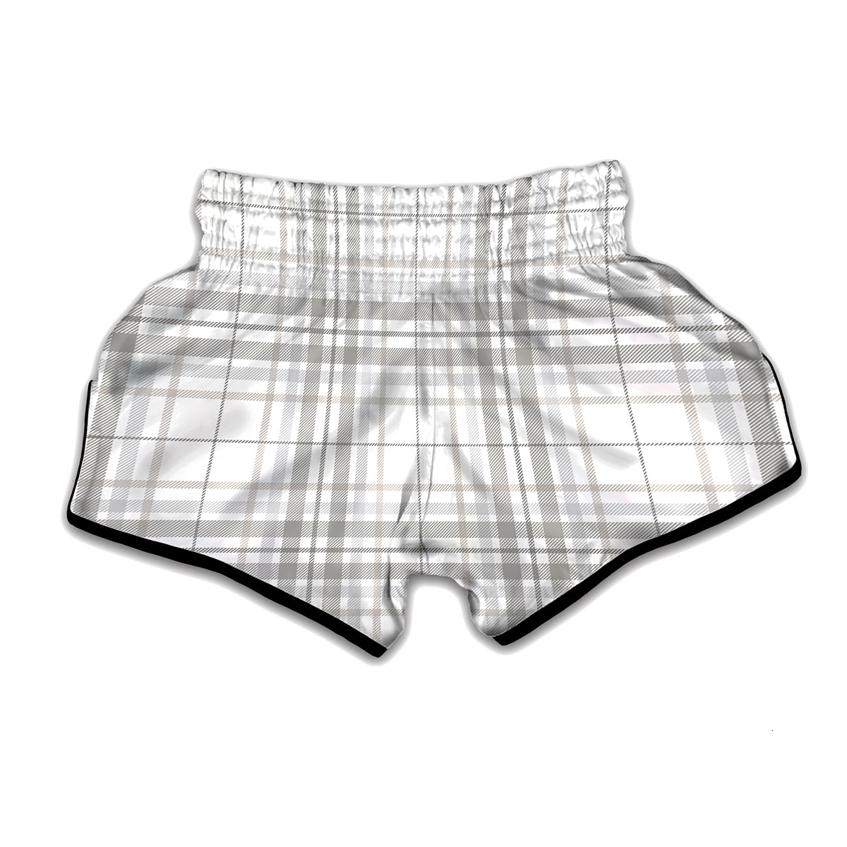 White And Grey Plaid Pattern Print Muay Thai Boxing Shorts