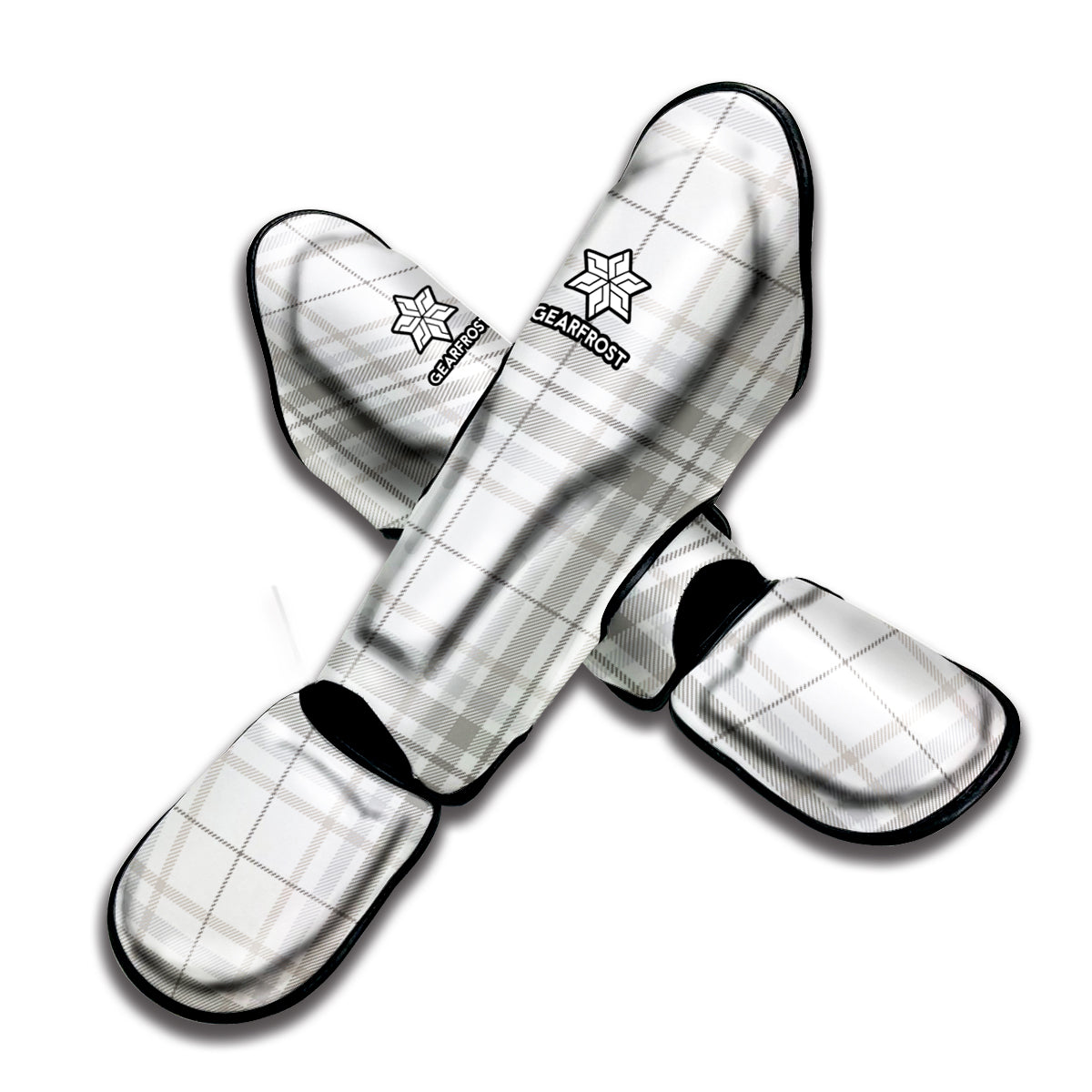 White And Grey Plaid Pattern Print Muay Thai Shin Guard