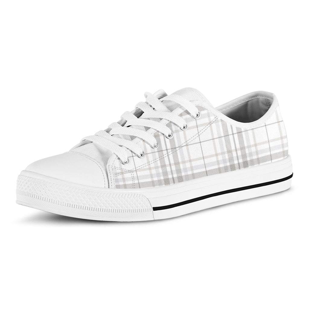White And Grey Plaid Pattern Print White Low Top Shoes