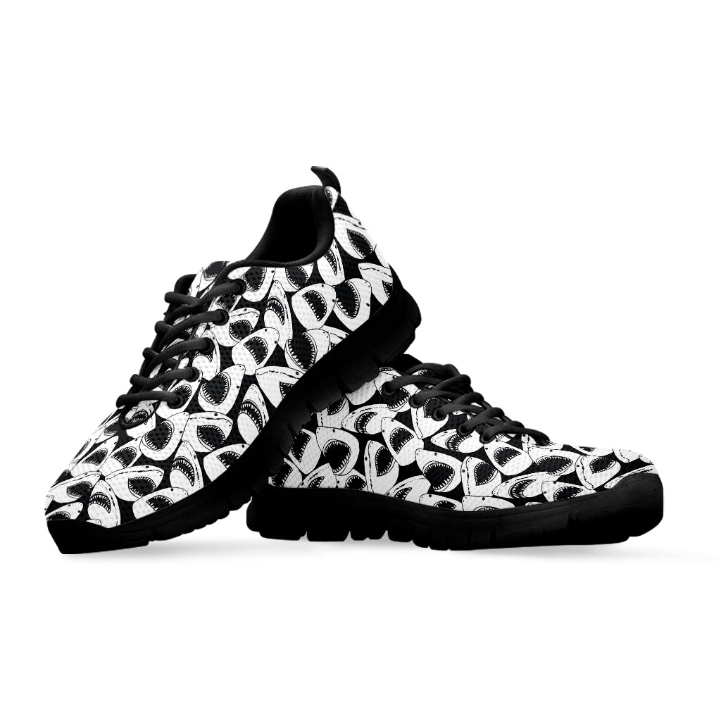 White And Grey Shark Pattern Print Black Sneakers