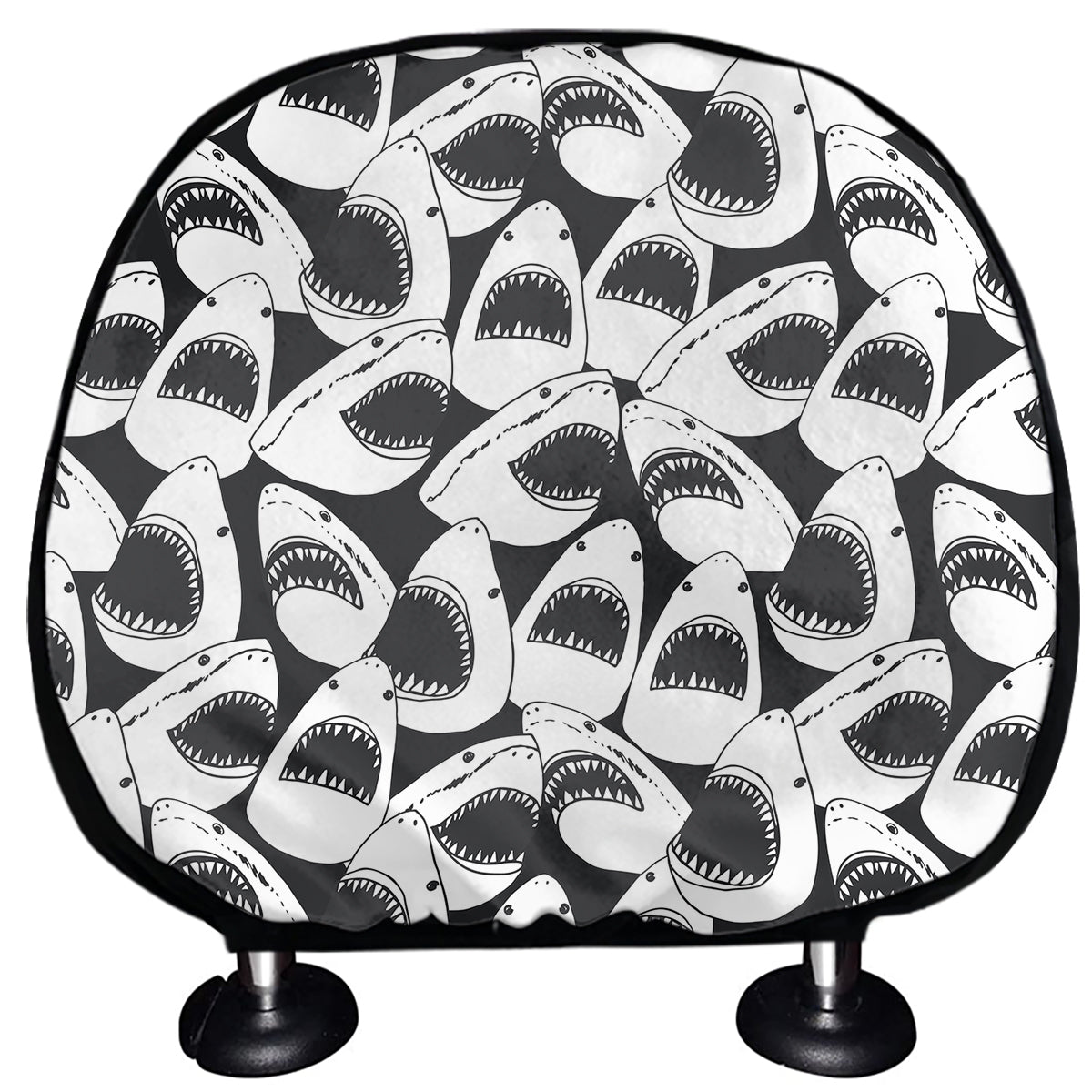White And Grey Shark Pattern Print Car Headrest Covers