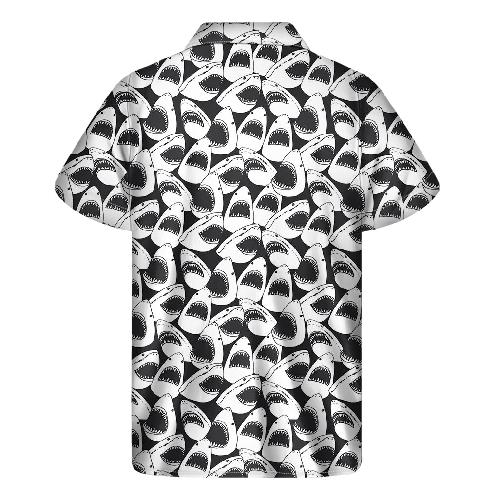 White And Grey Shark Pattern Print Men's Short Sleeve Shirt