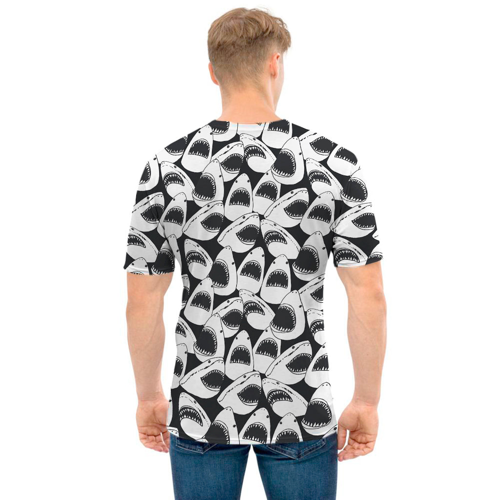 White And Grey Shark Pattern Print Men's T-Shirt