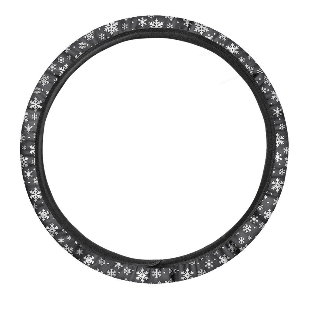White And Grey Snowflake Pattern Print Car Steering Wheel Cover