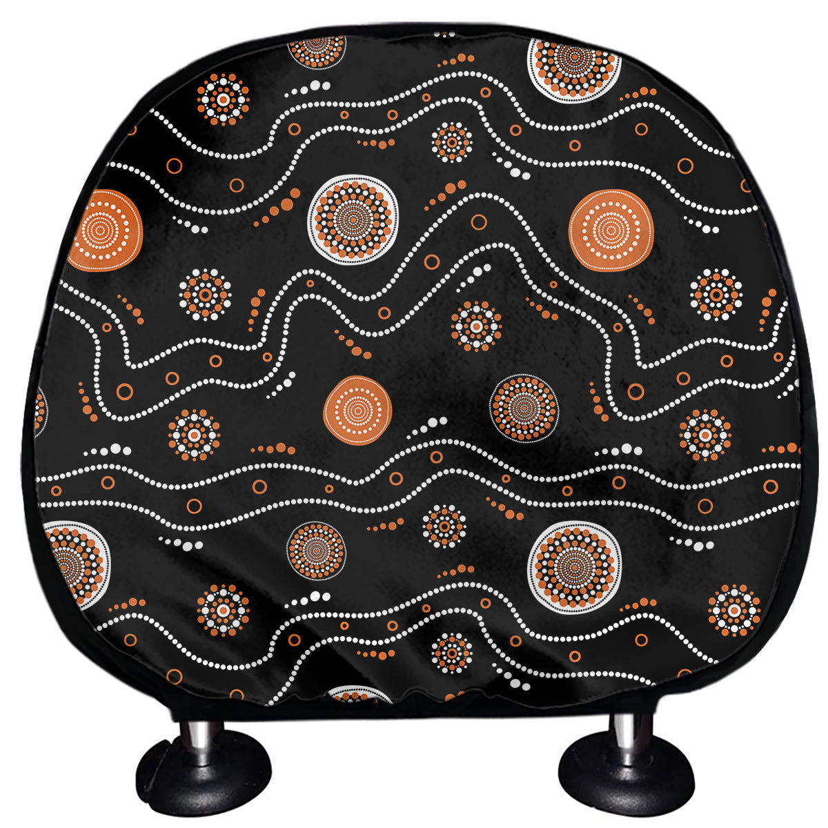 White And Orange Aboriginal Art Print Car Headrest Covers