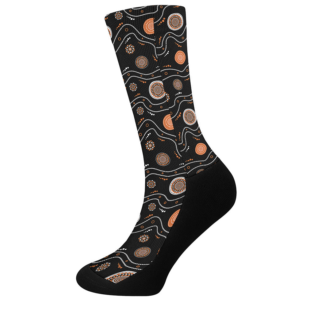White And Orange Aboriginal Art Print Crew Socks