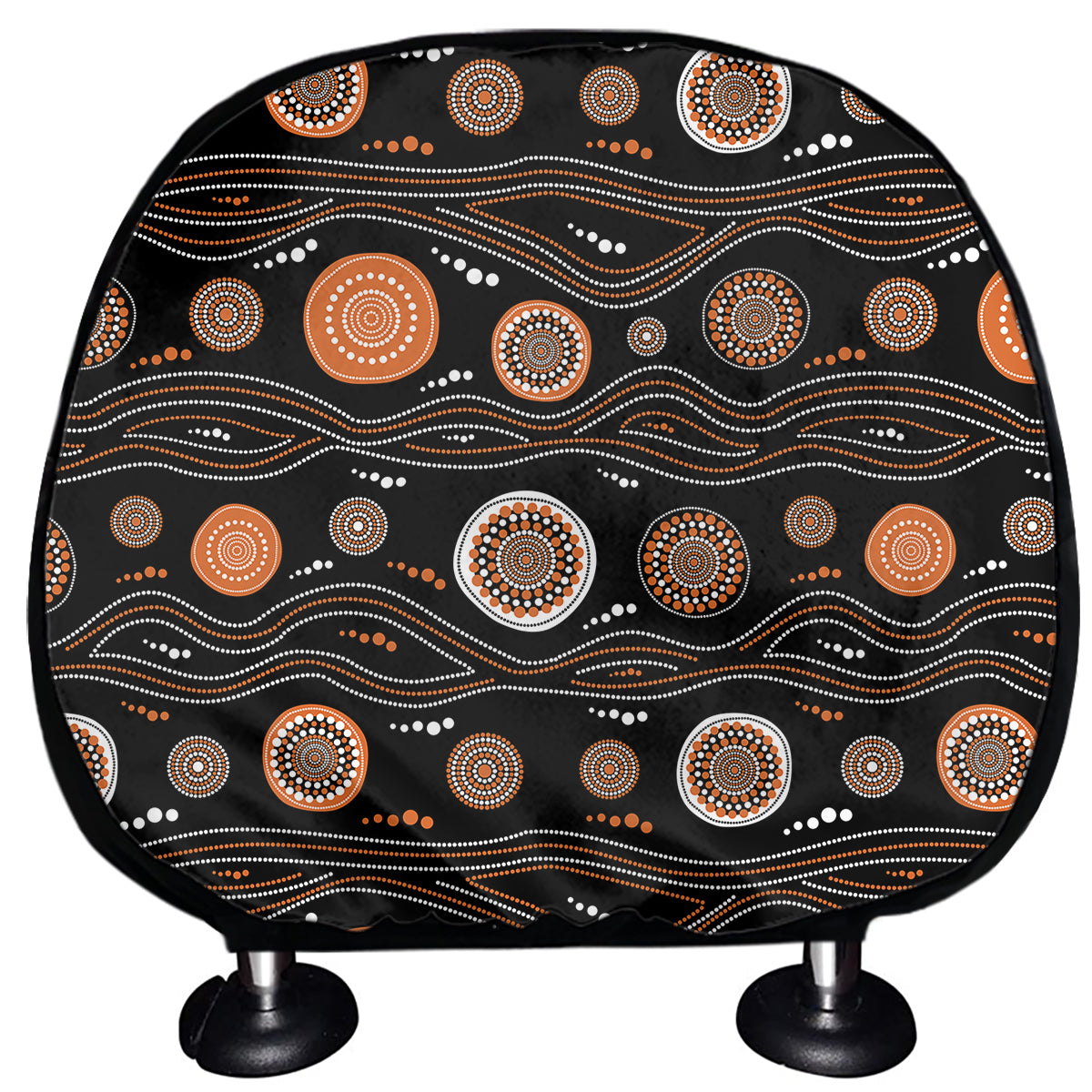White And Orange Aboriginal Dot Print Car Headrest Covers